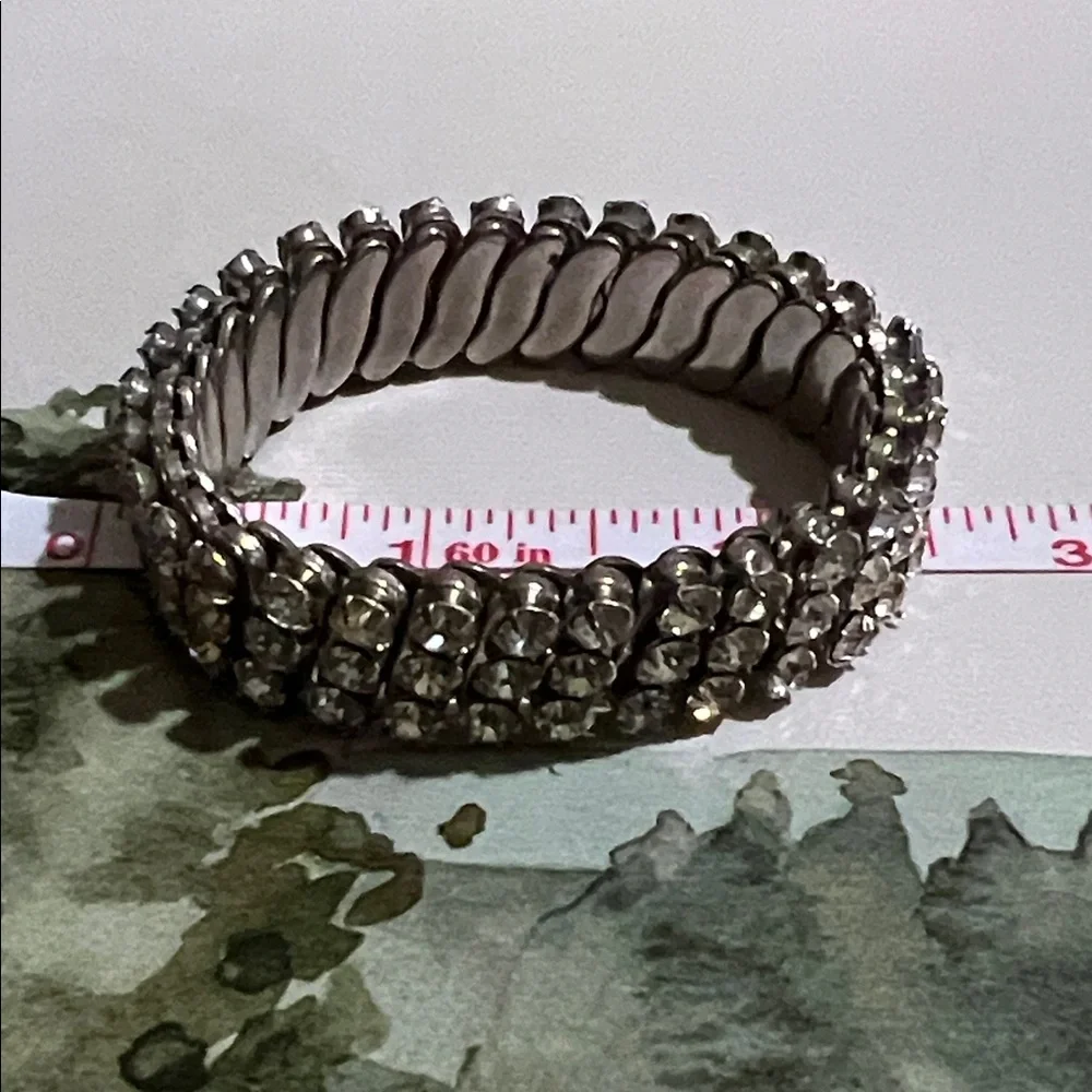 Vintage Silver Rhinestone Expansion Japan Stretch Bracelet